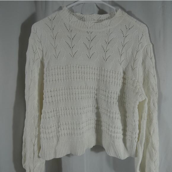 Lauren Conrad PM Cropped Knit Sweater White Semi Sheer Long Sleeves - Picture 1 of 7